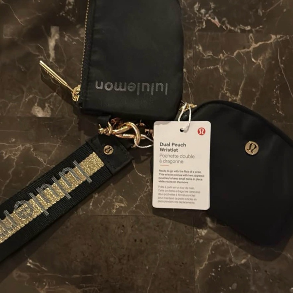 lululemon athletica Black and Gold Dual Pouch Wristlet